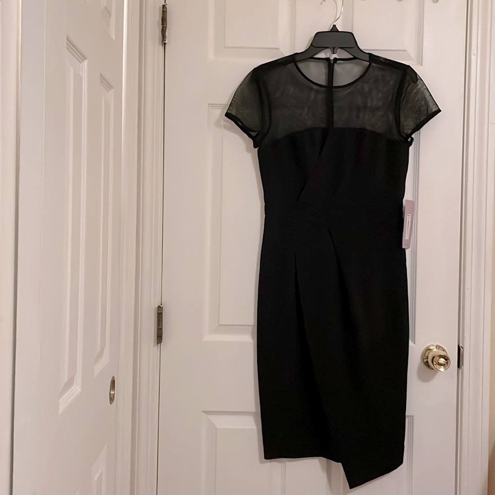 JS Collections Illusion Yoke Asymmetrical Cocktail Dress